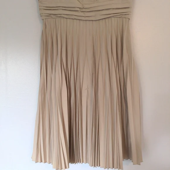 Anne Klein Dress Fit Flare Baby Doll Midi Size 12P Beige Pleated Lined Summer - Picture 4 of 13